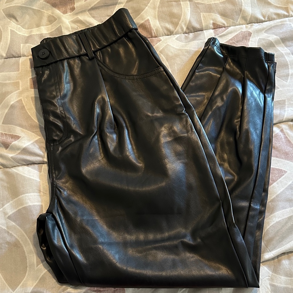 Shinestar Black Faux Leather Pantsuit